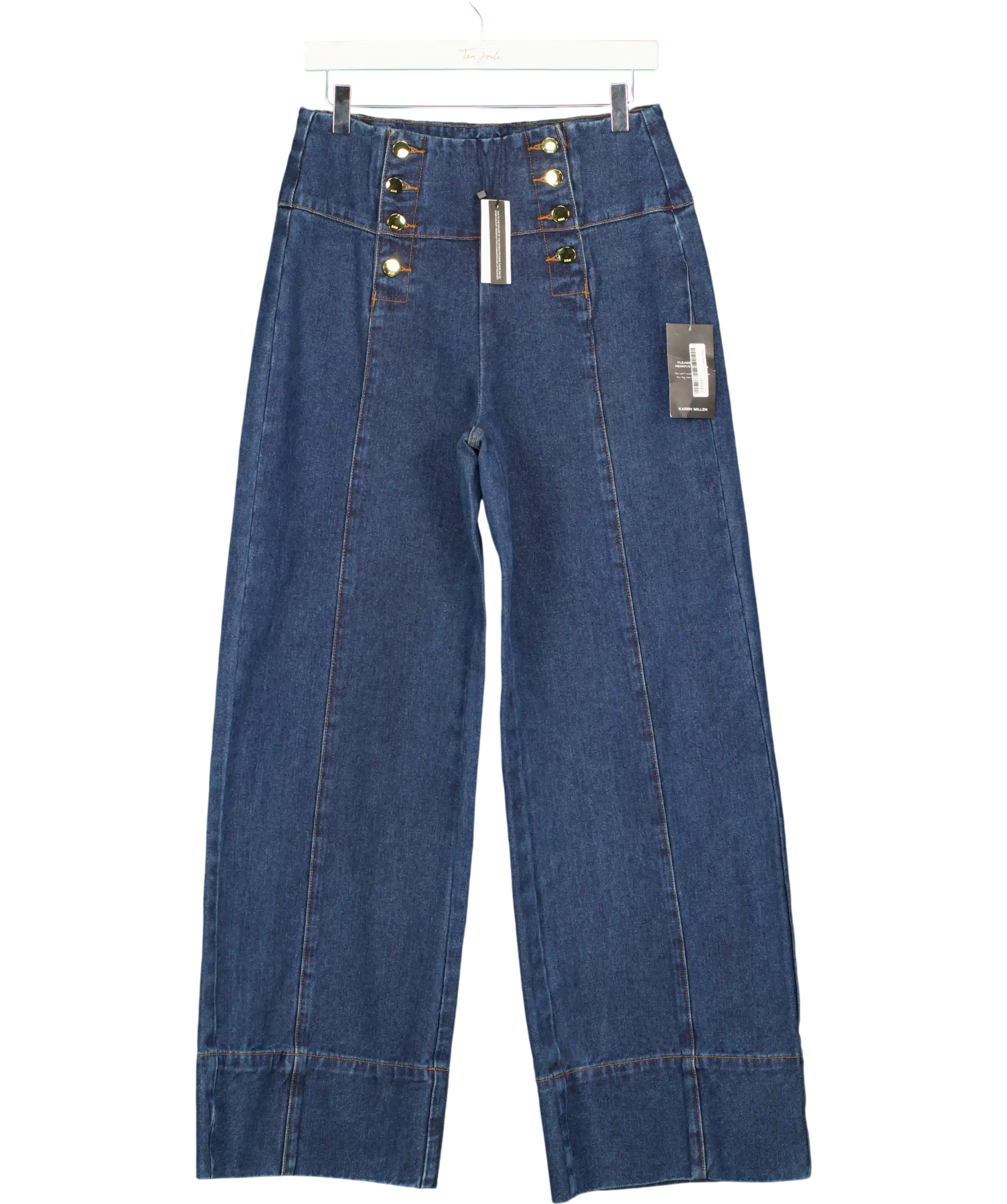 KAREN MILLEN Blue Denim Button Front Wide Leg Jeans UK 10