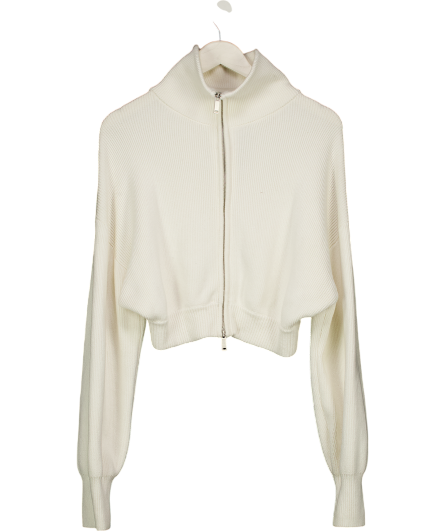 Bo + Tee White Ribbed Zip Cardigan UK S