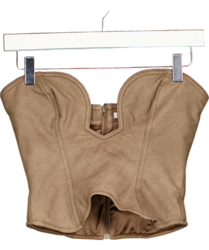 MISTRESS ROCKS Faux Leather Corset Top In Mocha Brown UK XS