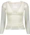 Oh Polly White Sarai Plunge-neck Draped Top In Vanilla UK S