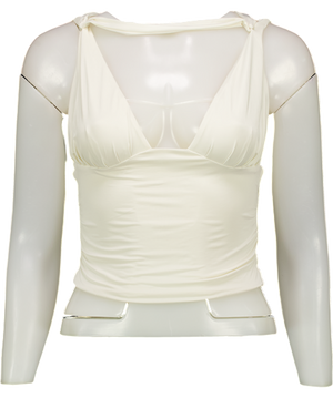 Oh Polly White Sarai Plunge-neck Draped Top In Vanilla UK S