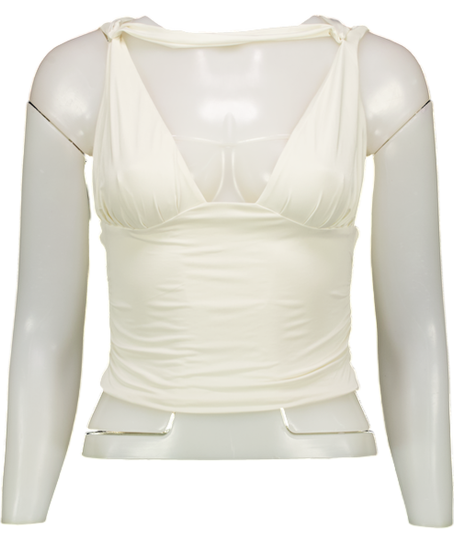 Oh Polly White Sarai Plunge-neck Draped Top In Vanilla UK S