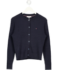 TOMMY HILFIGER Blue Cotton Flag Logo Cable Knit Polo Cardigan UK XS