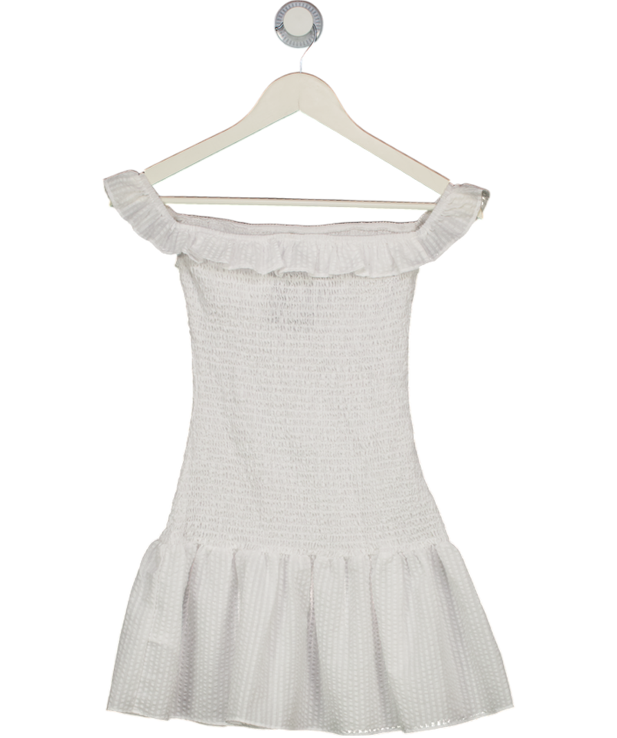 WHITE FOX Off Shoulder Mini Dress White Stripe UK XS