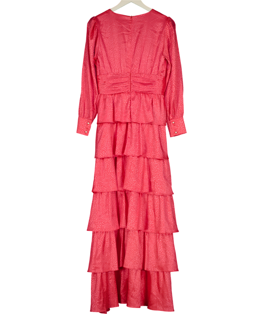 OLIVIA RUBIN Pink Satin Jacquard Tiered Midi Dress UK 8