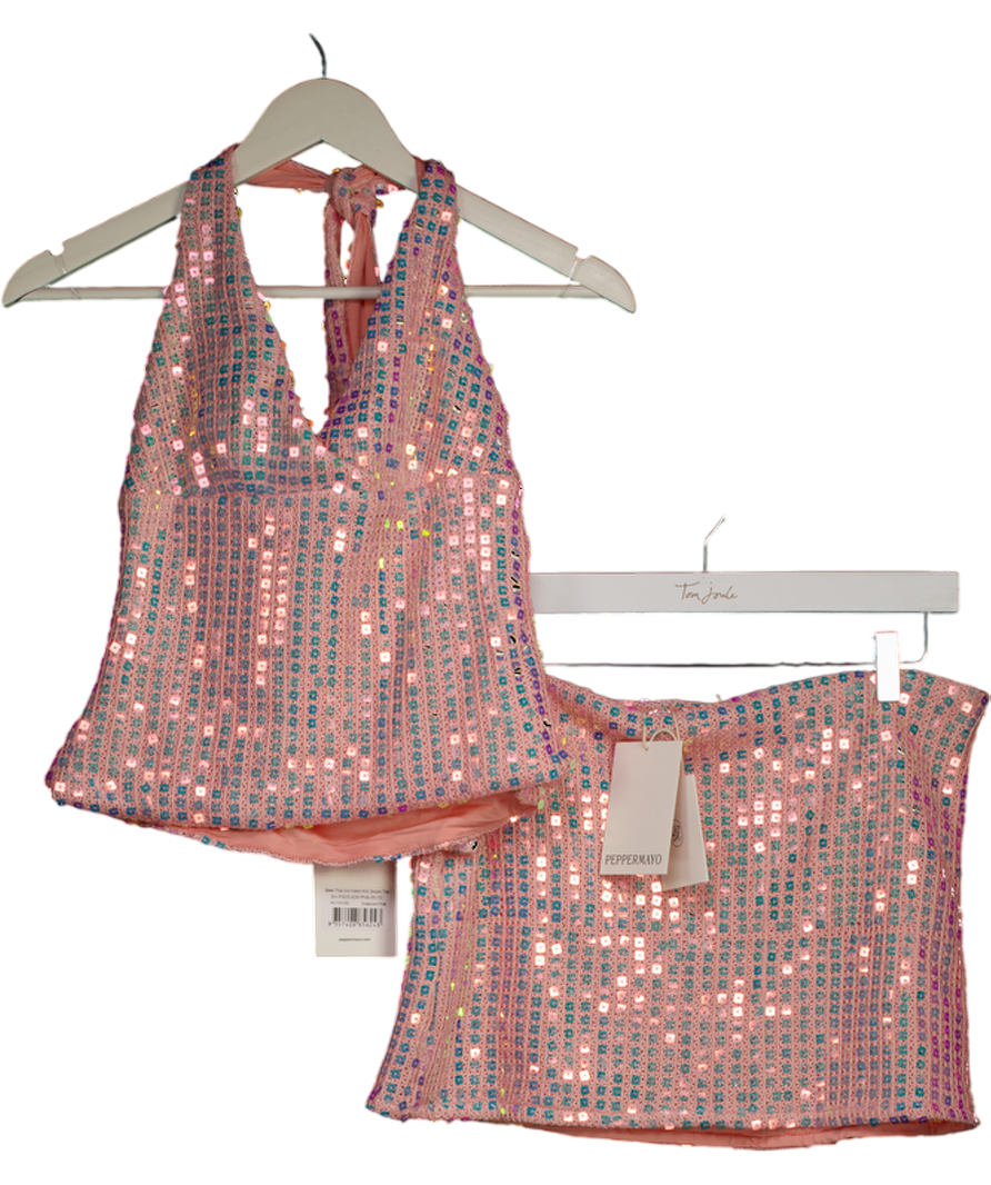 Peppermayo Pink Been That Girl Halter Knit Sequin Top (uk10) And Mini Skirt Set UK 12