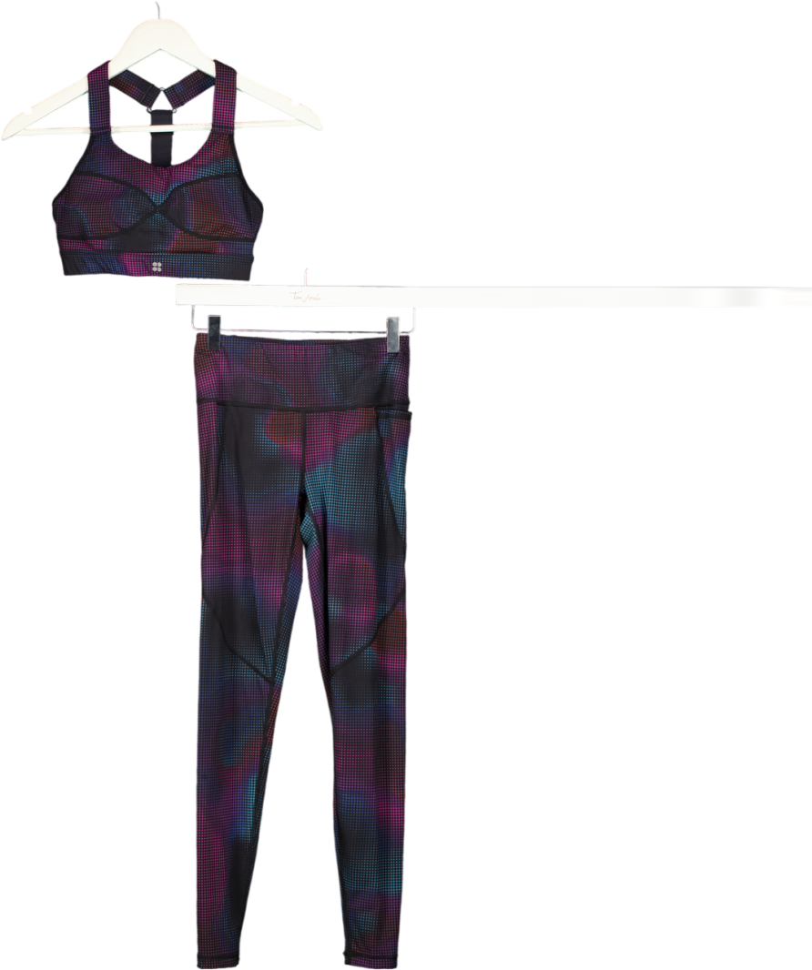 Sweaty Betty Multicoloured Gradient Dot Print Power Leggings And Medium Support Bra Set UK XS