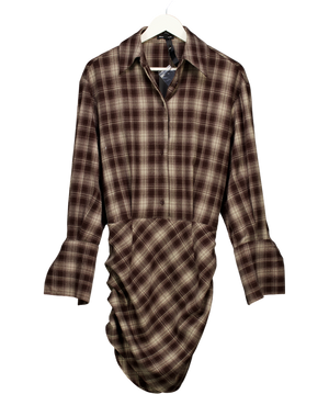 Noughts & Kisses Gaia Checked Brown Shirt Dress UK S