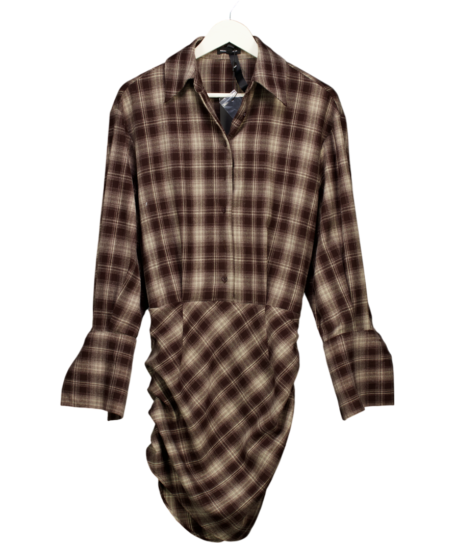 Noughts & Kisses Gaia Checked Brown Shirt Dress UK S