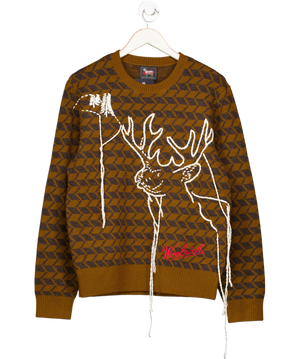 Woolrich Brown Wool Knit Reindeer Motif Sweater UK S