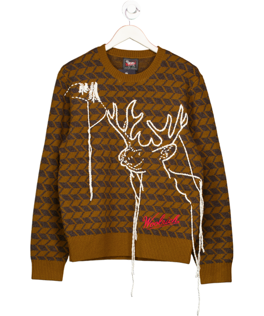 Woolrich Brown Wool Knit Reindeer Motif Sweater UK S