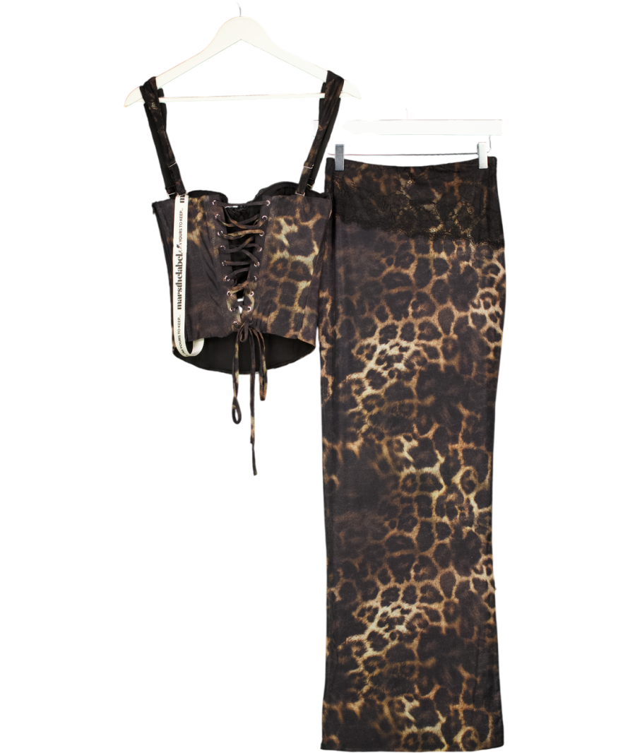 Mars the Label 2 Piece Jayde Brown Leopard Print Corset And Maxi Skirt Set UK 8
