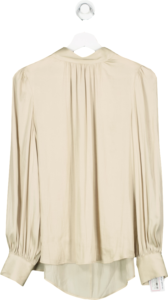 H&M Beige High Neck Satin Blouse With Button Detail UK S