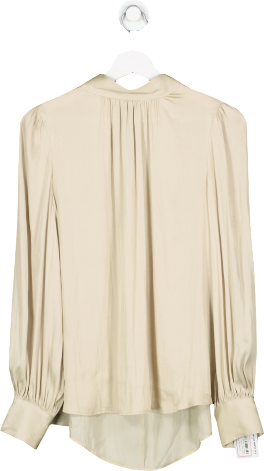 H&M Beige High Neck Satin Blouse With Button Detail UK S