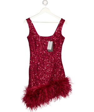 NADINE MERABI Red Beaded Sequin Feather Trim Evie Dress UK S/M