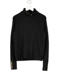 HOLLAND COOPER Black Mohair / Wool Roll Neck Knit With Gold Logo And Button Details UK S