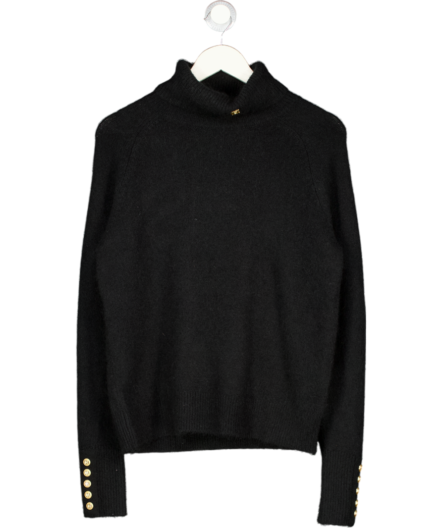 HOLLAND COOPER Black Mohair / Wool Roll Neck Knit With Gold Logo And Button Details UK S