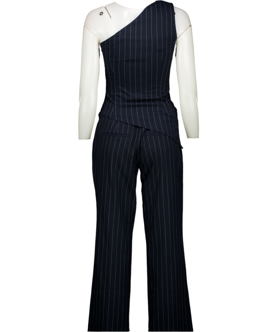 PRETTY LAVISH Blue 2-piece Navyblue Lorna Pinstripe One Shoulder Top And Flynn Slouchy Pinstripe Trouser Set UK 8