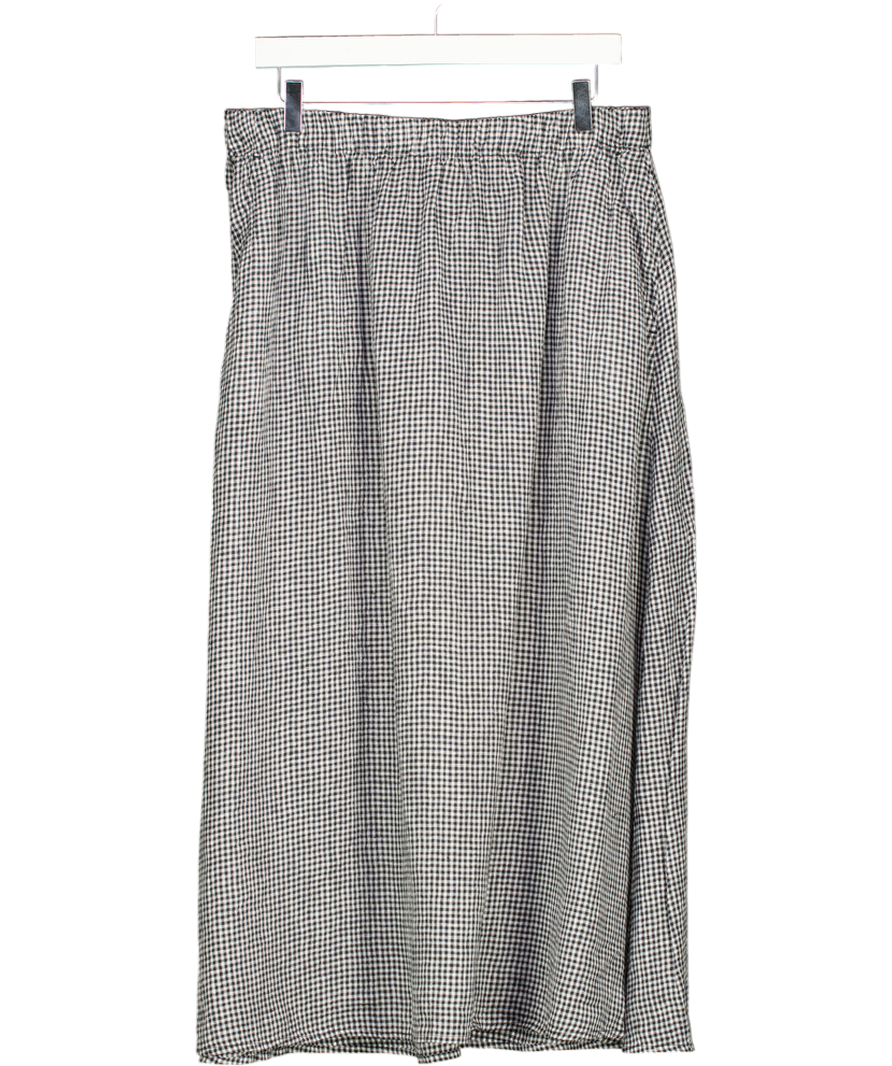 EILEEN FISHER Black Puckered Organic Linen Pocket Midi Skirt UK M