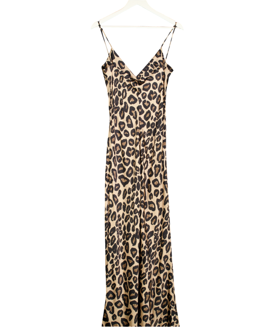 Raey Beige 100% Silk Leopard Slip Maxi Dress UK 12