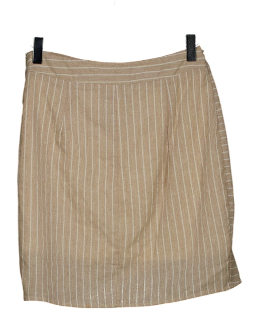 Beige Cotton Striped Tie Mini Skirt UK S
