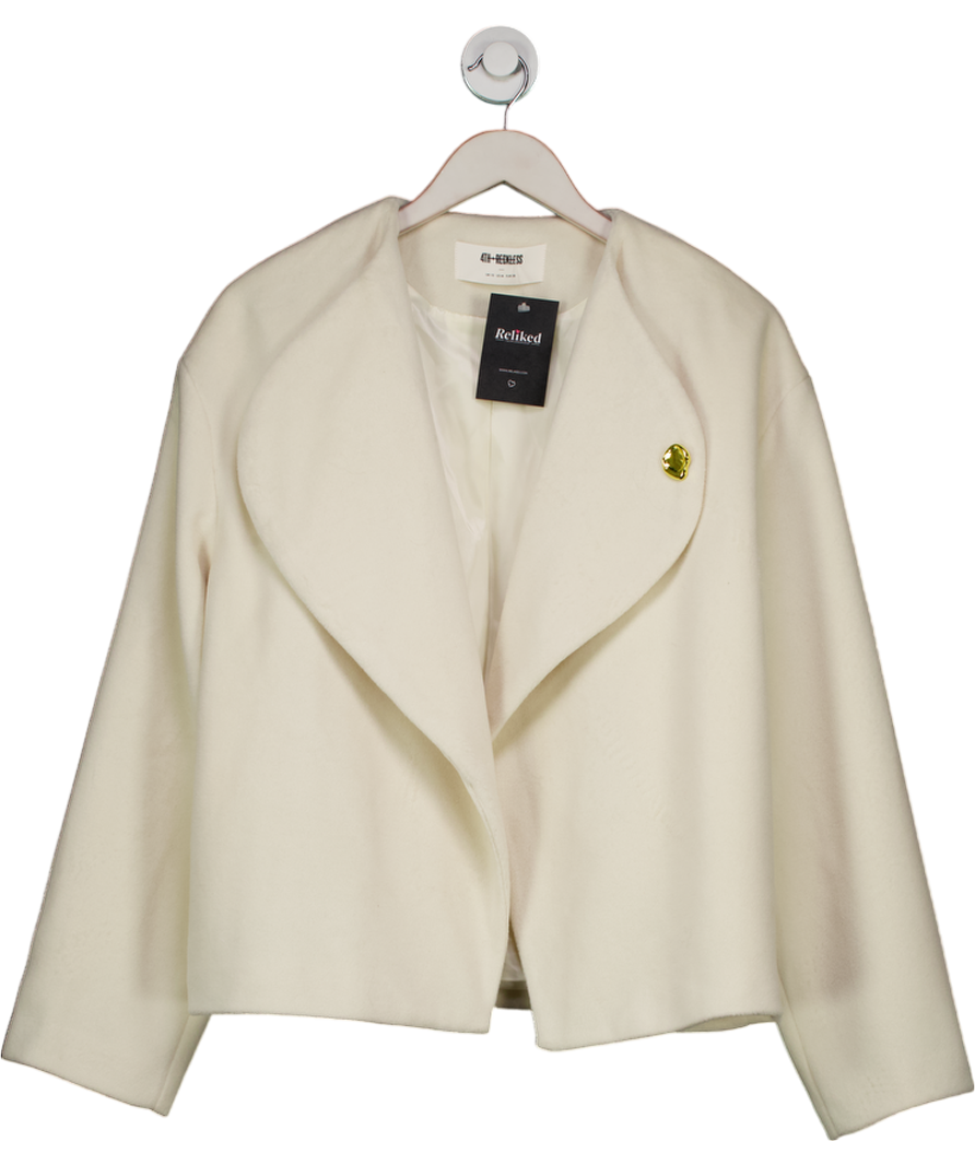 4th & Reckless Cream Cosy Brushed Oversized Lapel Jacket With Gold Button Detail UK 10