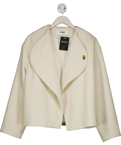 4th & Reckless Cream Cosy Brushed Oversized Lapel Jacket With Gold Button Detail UK 10