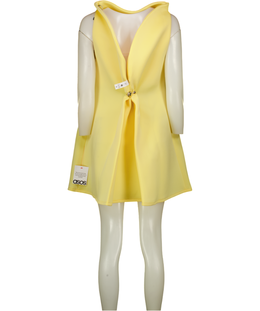 ASOS DESIGN Yellow High Slash Neck Mini Dress With Trim Back Detail In Buttermilk Scuba-style Fabric UK 14