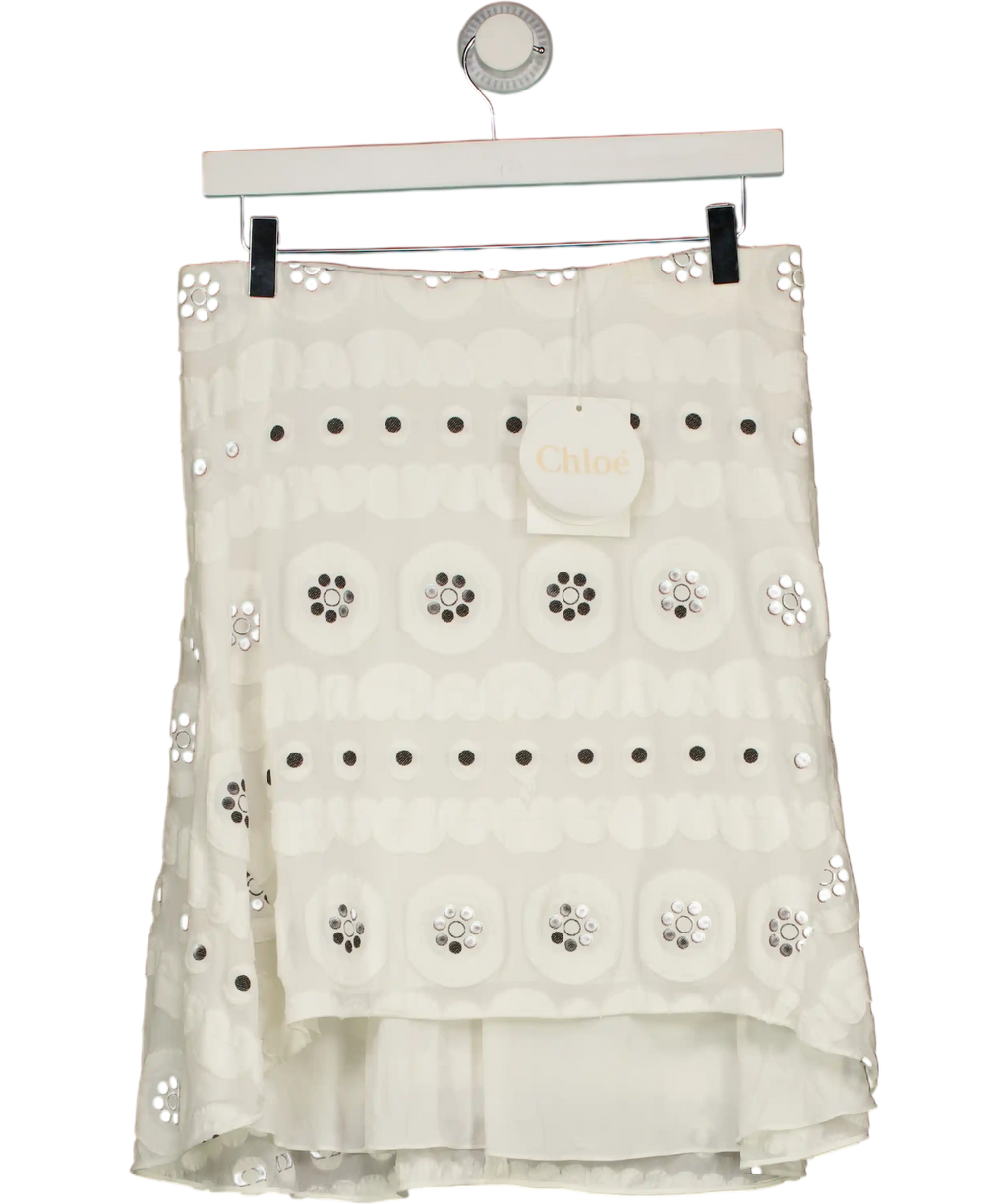 Chloé White Embroidered Eyelet Circular Motif Skirt  Fr36 UK 8
