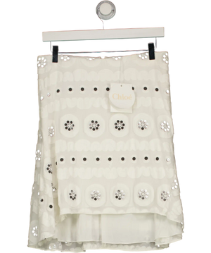 Chloé White Embroidered Eyelet Circular Motif Skirt  Fr36 UK 8