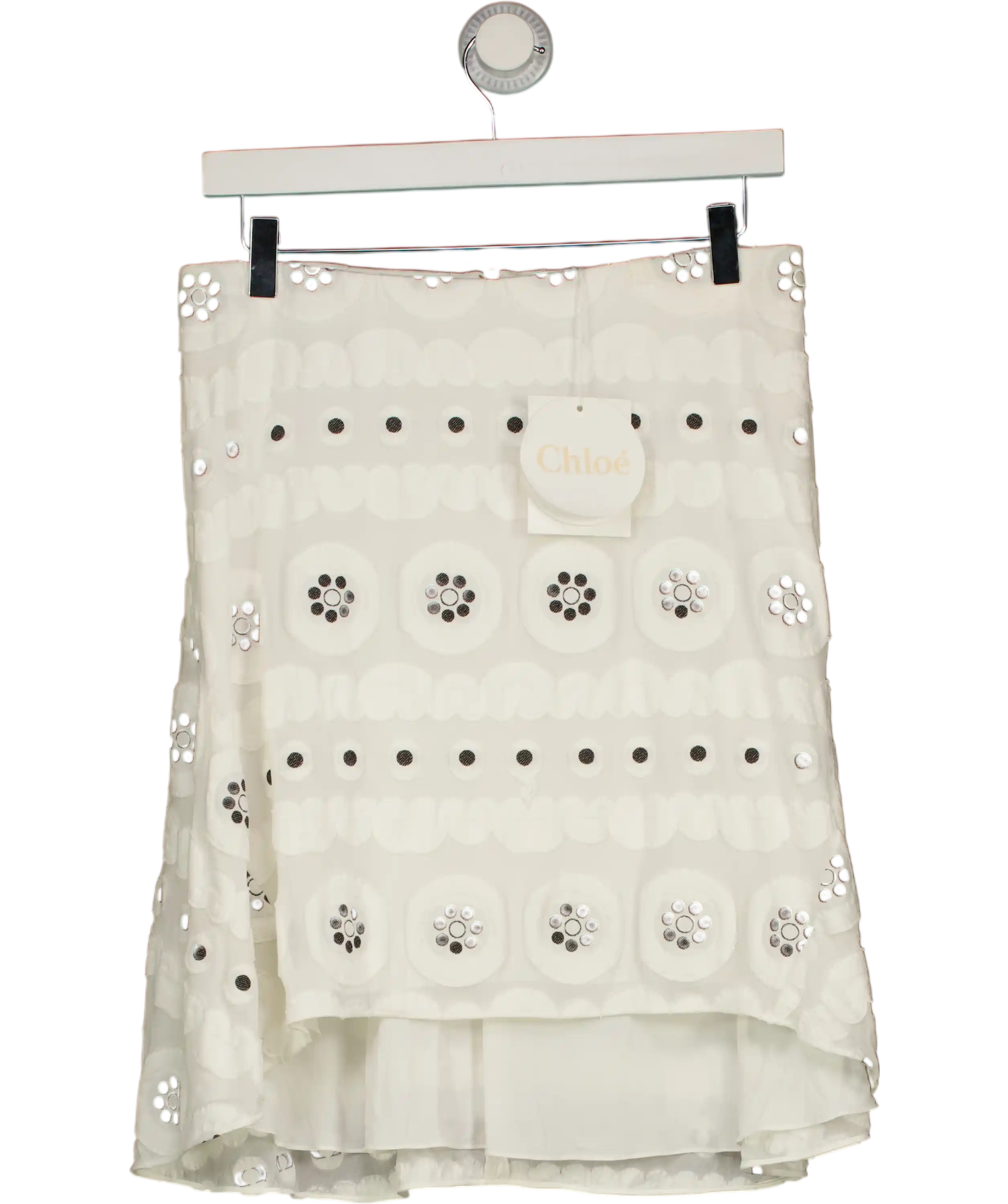 Chloé White Embroidered Eyelet Circular Motif Skirt  Fr36 UK 8