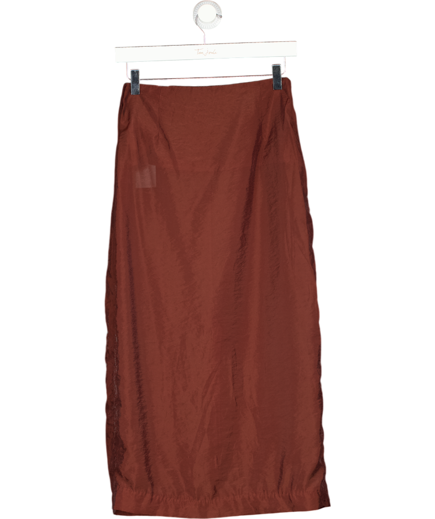 THE FRANKIE SHOP Calliope Semi-sheer Midi Skirt - Burgundy Brown UK S