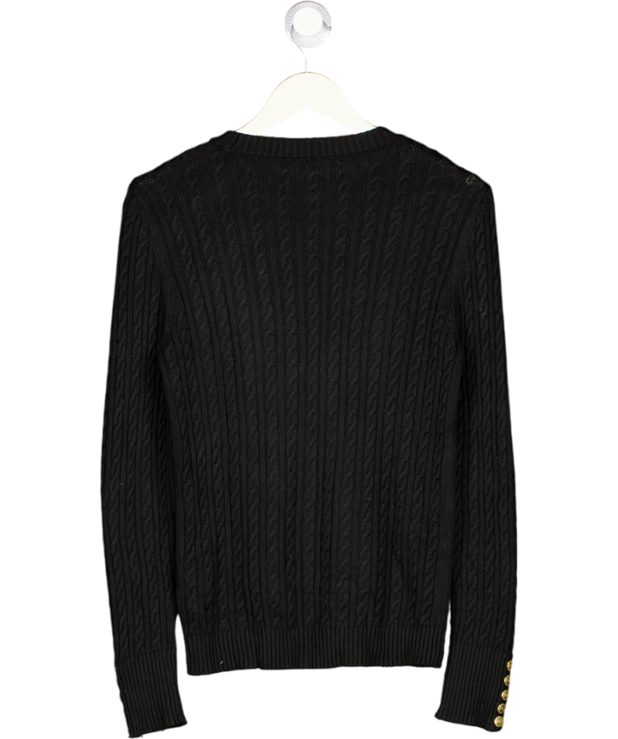 HOLLAND COOPER Navy Blue Crew Neck Cable Knit Jumper With Gold Button Detailing. UK XS