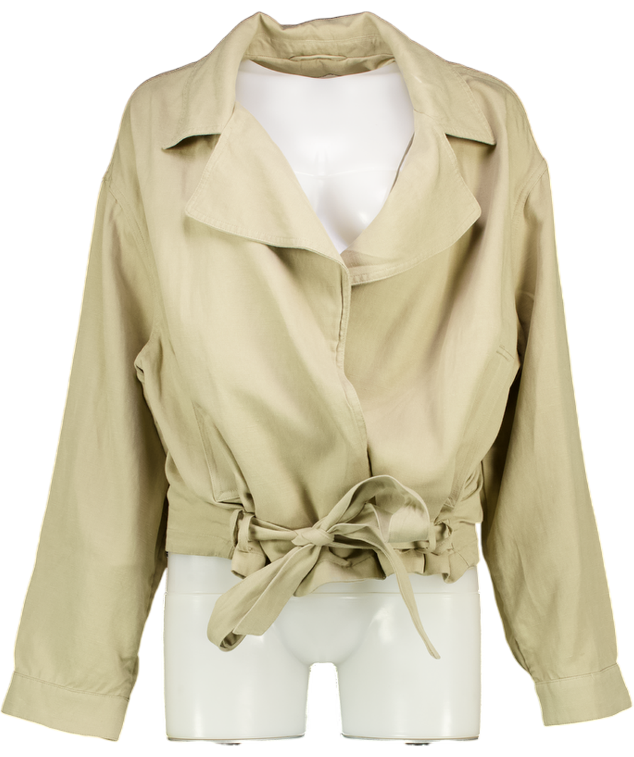 M&S Beige Linen Blend Belted Cropped Jacket UK L