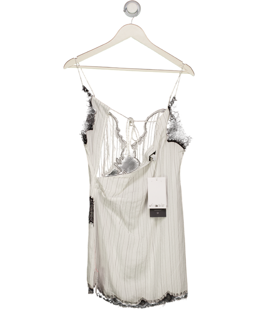 TOPSHOP Lace Insert Mini Slip Dress With Open Back Cowl In White Woven Stripe UK 6
