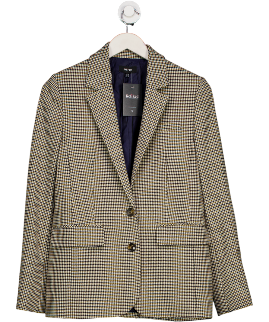 ME + EM Cream Classic Wool Houndstooth Blazer - Cream/black/olive UK 8