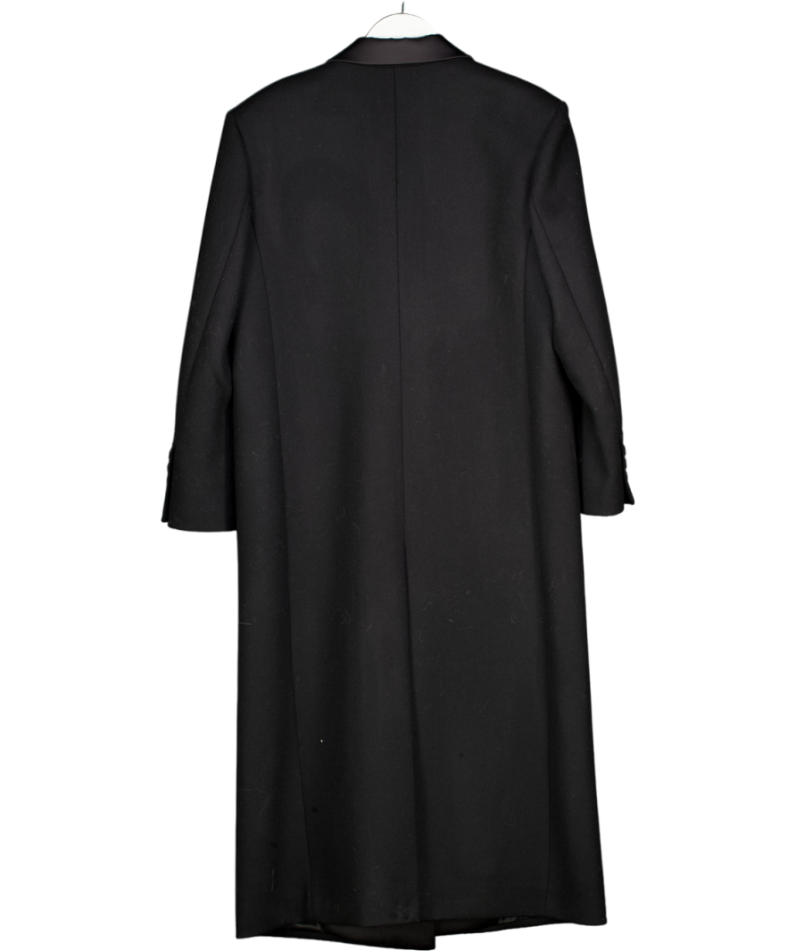 Sandro Black Virgin Wool Blend Long Coat With Satin Lapels Fr42 UK 14