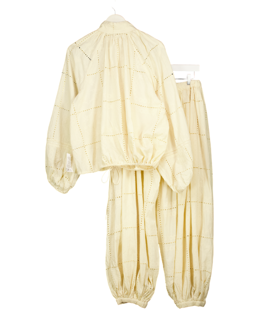 ARRANGE 2-piece Broderie Eyelet Balloon Shirt &  Trousers Set In Cream UK 10