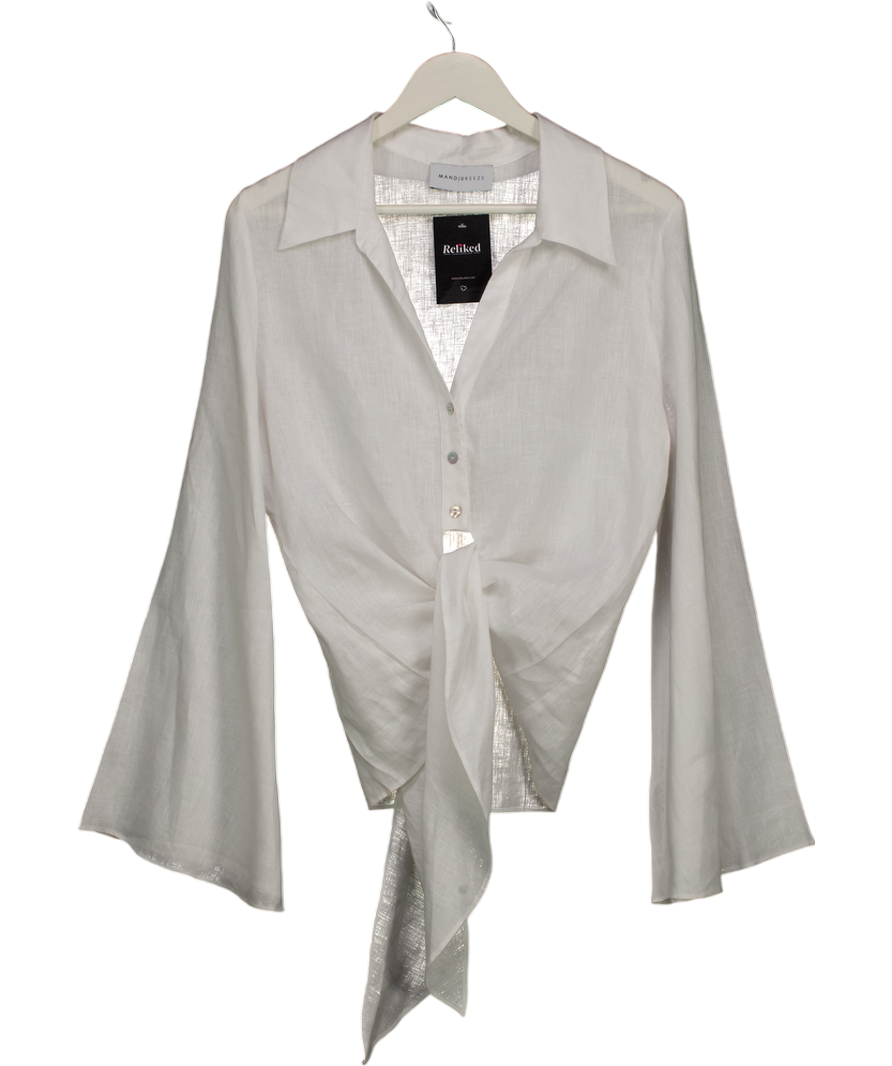 MANDIBREEZE White 100% Linen Adrienne Shirt UK M