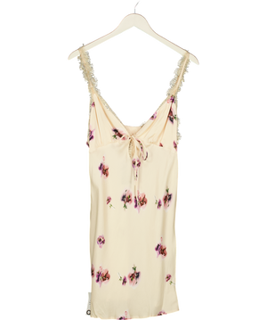 ASOS Cream Floral Print Lace Trim Mini Dress UK 12