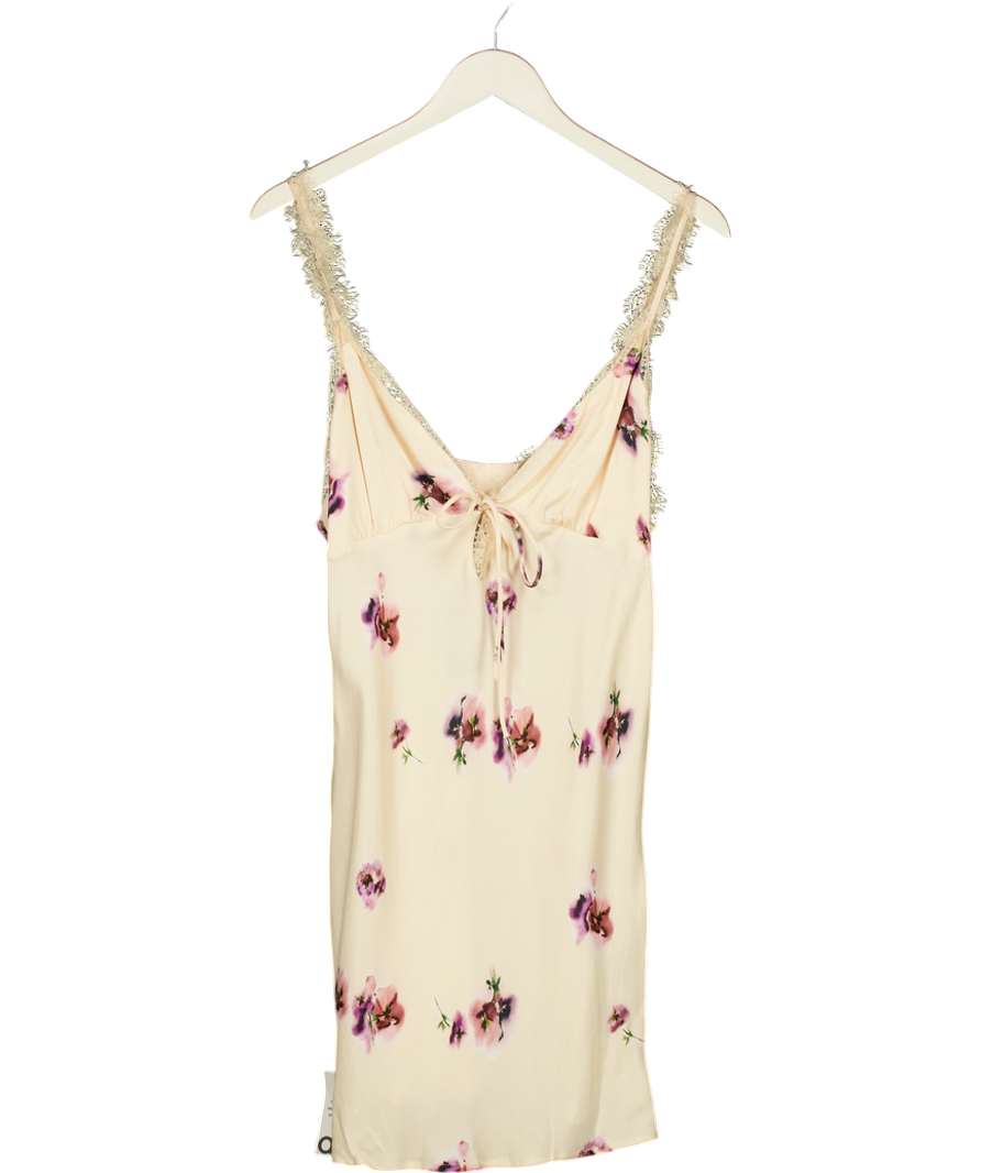 ASOS Cream Floral Print Lace Trim Mini Dress UK 12