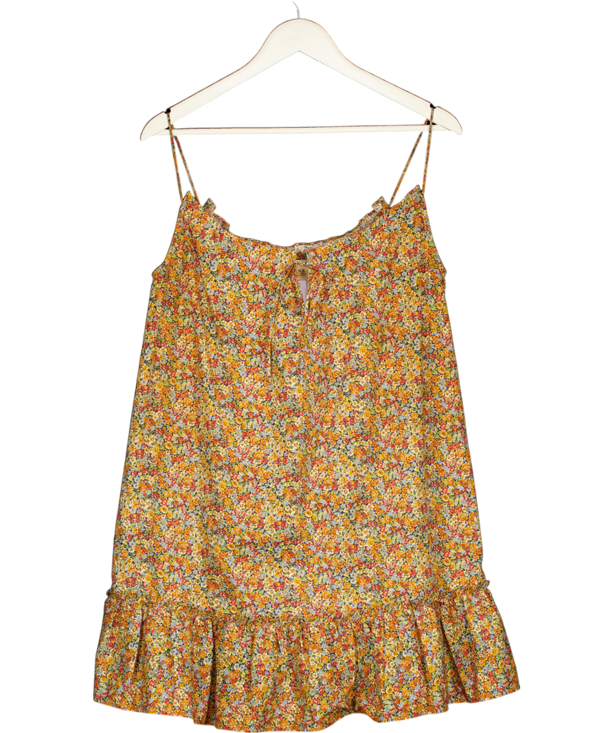 SEZANE Multicoloured Cotton Floral Frill Hem Mini Dress Fr36 UK 8