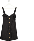 ANTHROPOLOGIE MAEVE Black Linen / Viscose Blend Tie Back Mini Dress UK M