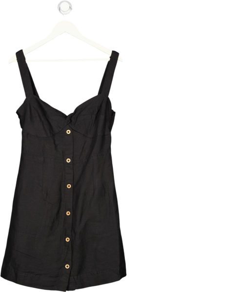 ANTHROPOLOGIE MAEVE Black Linen / Viscose Blend Tie Back Mini Dress UK M