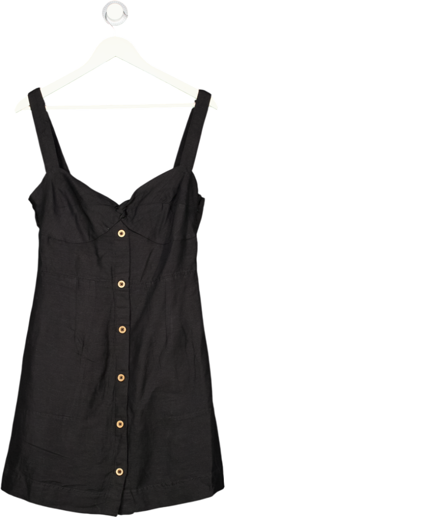 ANTHROPOLOGIE MAEVE Black Linen / Viscose Blend Tie Back Mini Dress UK M