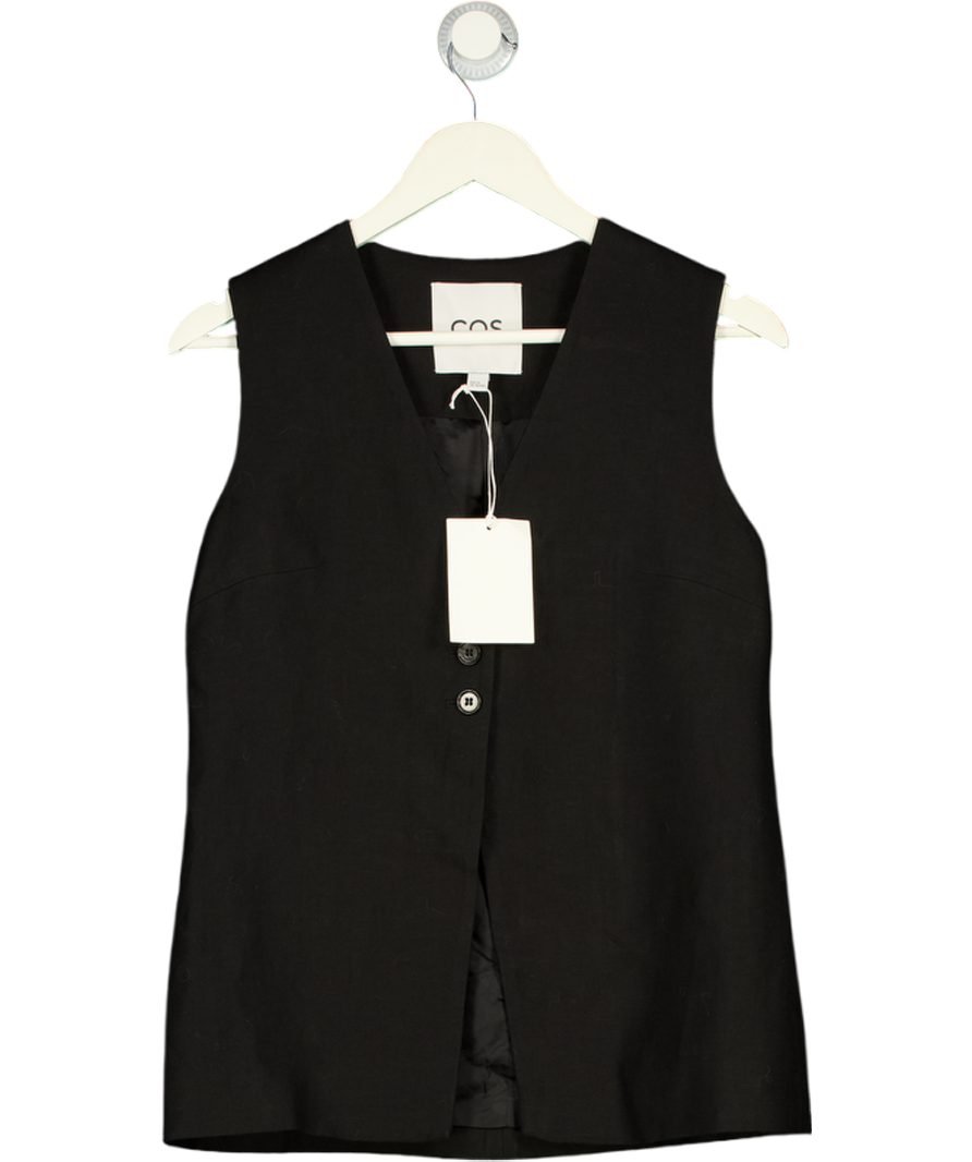 COS Black Longline Linen-blend Waistcoat UK 8