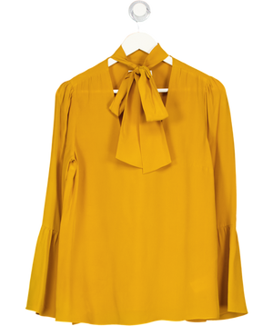 MICHAEL Michael Kors Mustard Yellow Tie Neck 100% Silk Blouse UK S