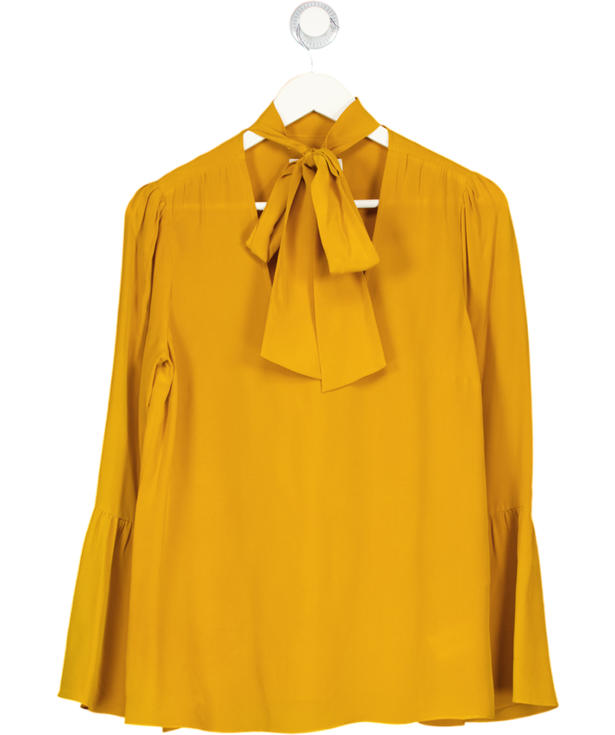 MICHAEL Michael Kors Mustard Yellow Tie Neck 100% Silk Blouse UK S