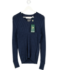 HOLLAND COOPER Navy Blue Seattle V-neck Cable Knit Jumper UK S