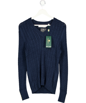 HOLLAND COOPER Navy Blue Seattle V-neck Cable Knit Jumper UK S